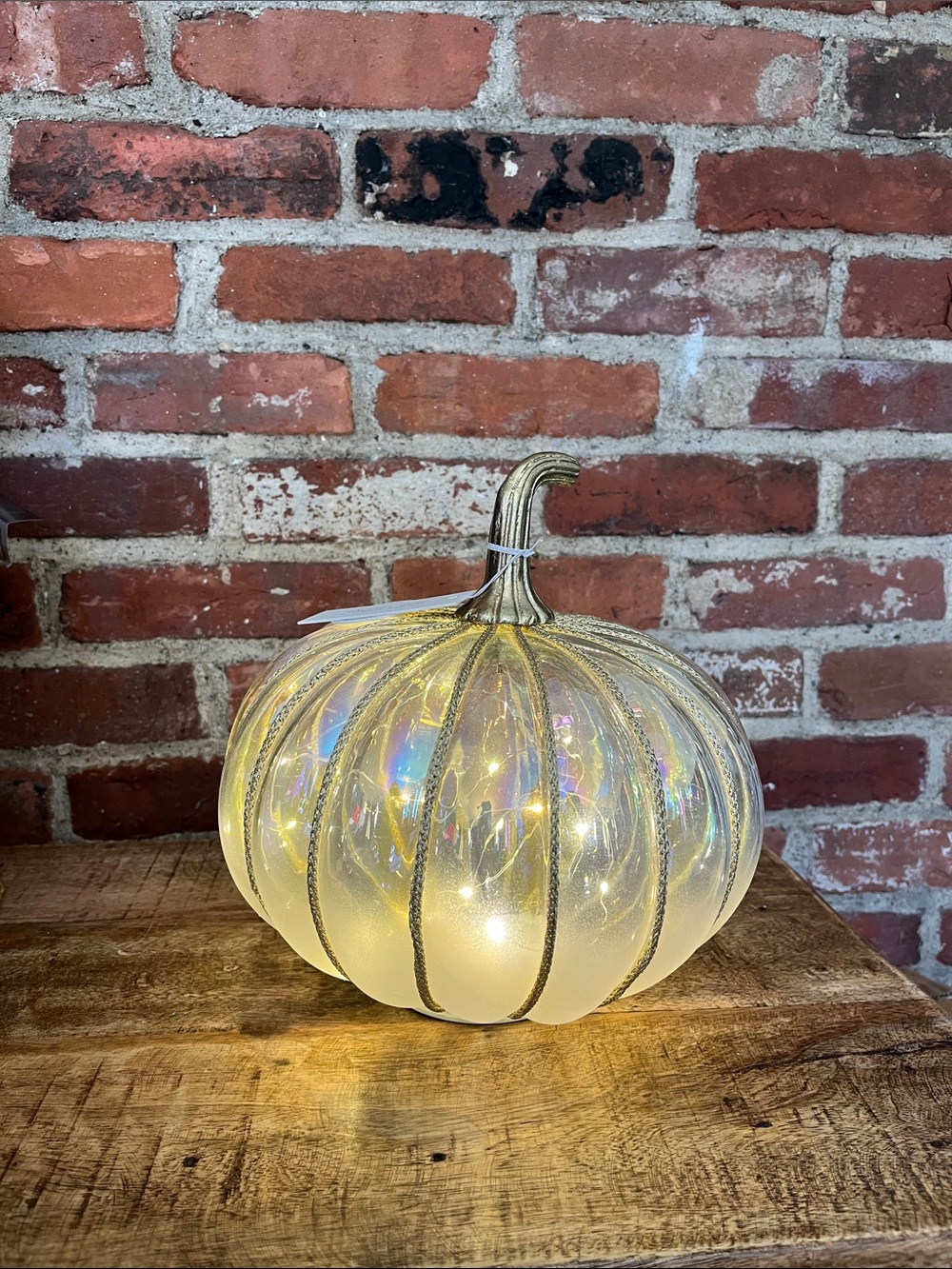 Rachel Zoe Iridescent Gold Glass Pumpkin LED Accent